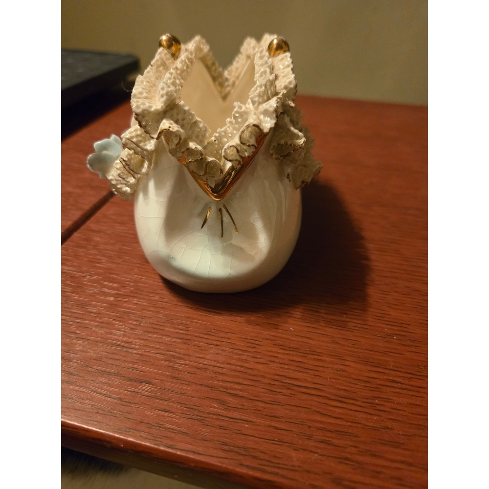 Vintage Ceramic Purse Trinket Box Floral Lace Porcelain Rose Shabby Chic Cream - Picture 4 of 6